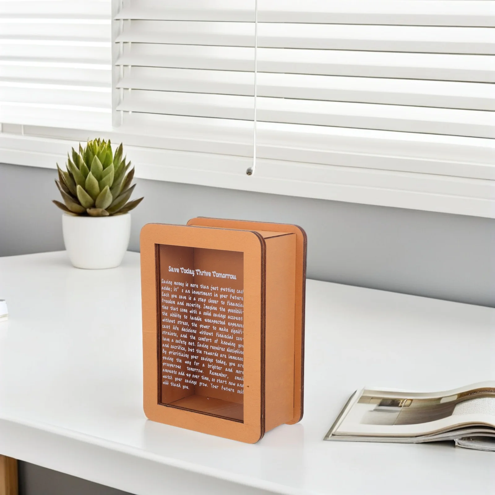Caja de ahorros de madera, hucha de acrílico transparente, tarro de monedas motivacional para ahorrar dinero y gestión de dinero, tarro de ahorro de hucha