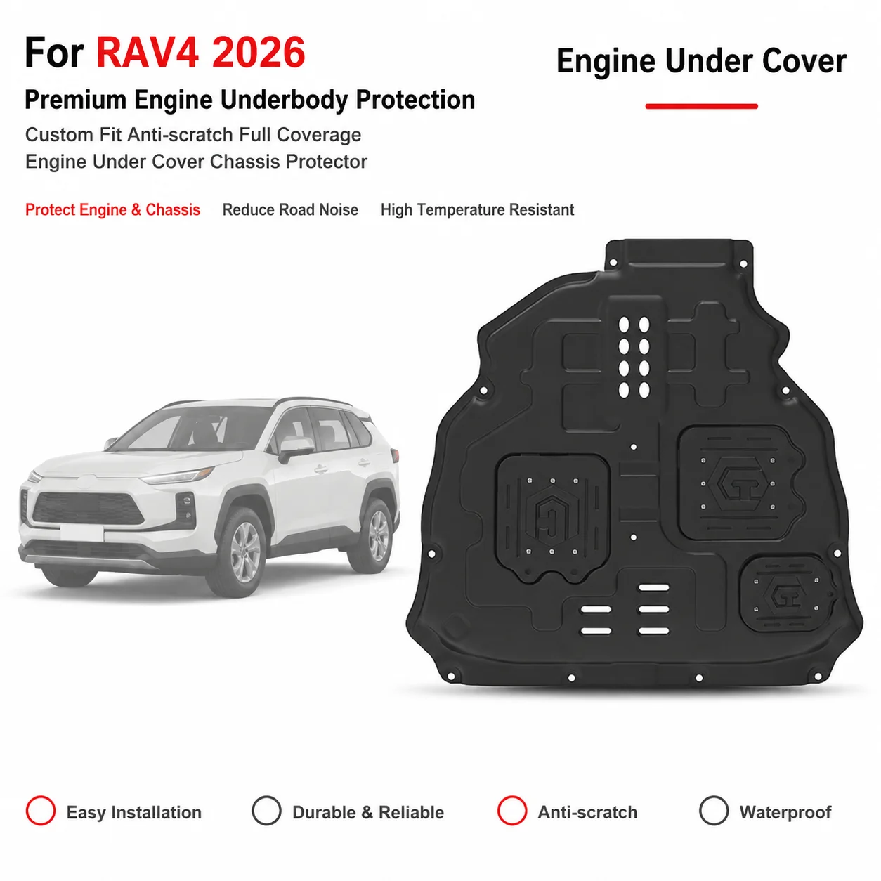 Engine Under Cover Splash Shield, Full Coverage Anti-Collision Mudproof Chassis Protector Compatible with Toyota RAV4 2026
