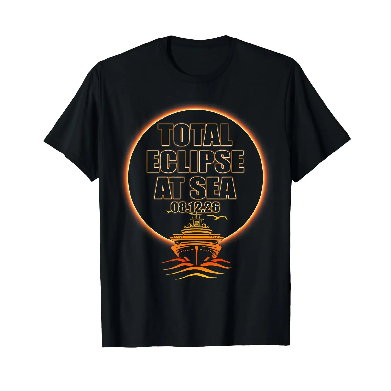 Total Solar Eclipse At Sea 2026 Cruise Spain Iceland T Shirt vintage Washed Soft homme graphic Slightly Casual Stretched