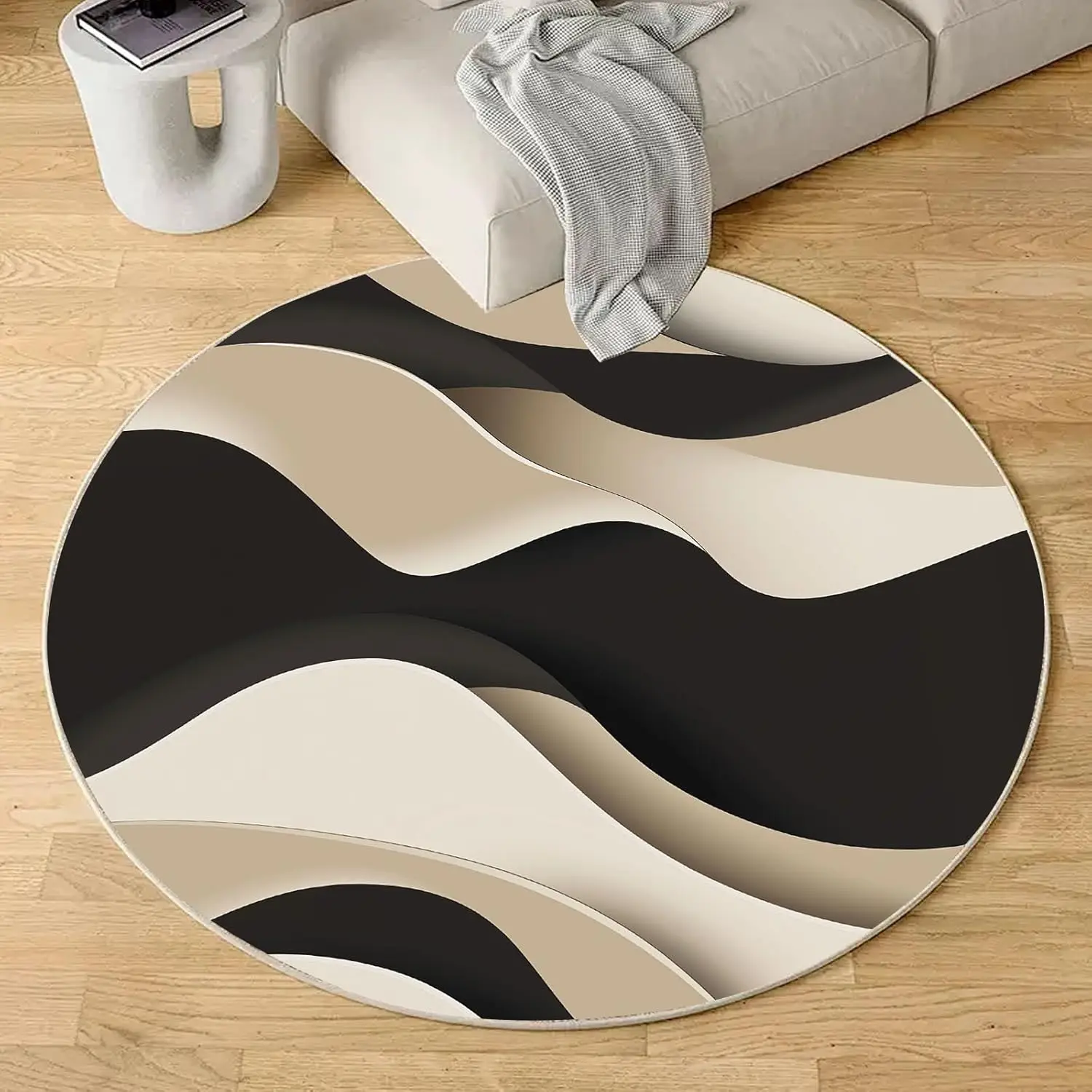 Abstract Fluid Waves Round Carpet Red Black Geometric Circular Area Mat Nordic Minimalist Bedroom Living Room Decor Underlay