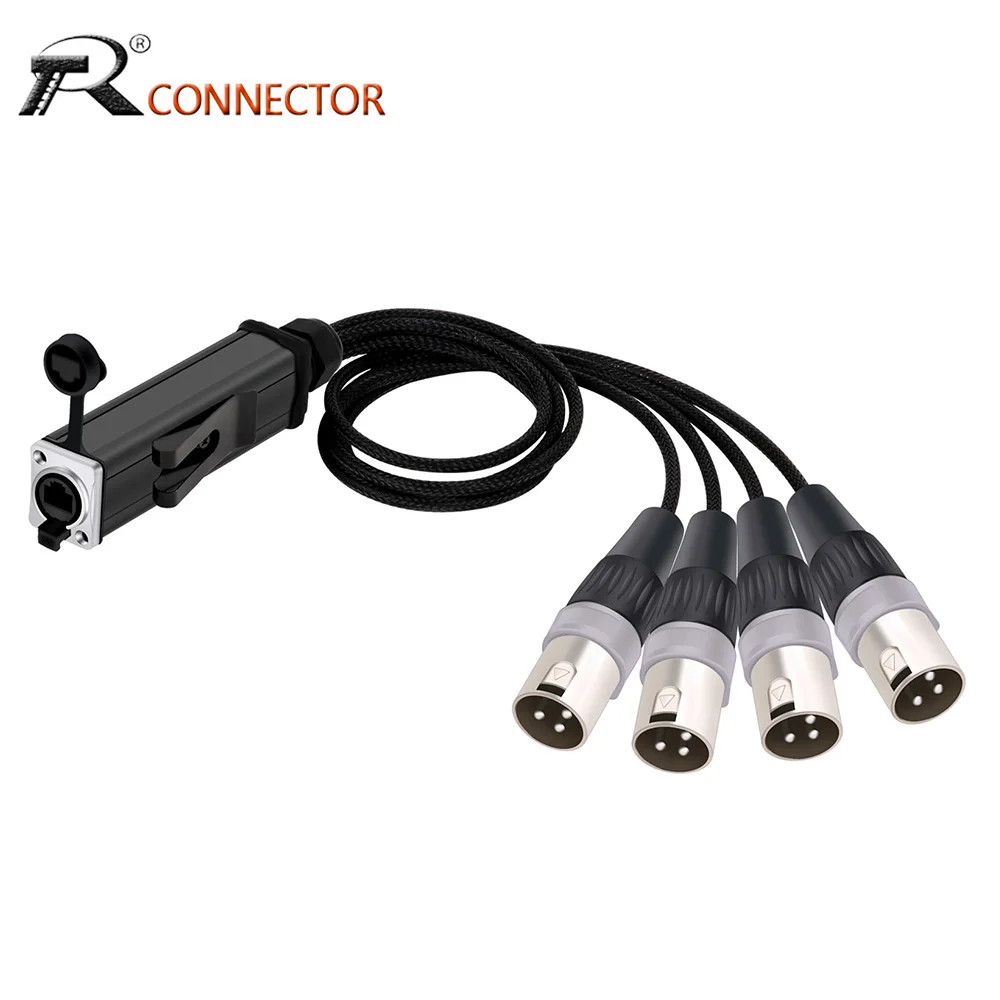 

Переходник RJ45 CAT5 с внутренней резьбой на 4-канальный 3-контактный XLR-кабель, удлинитель сигнала для сцены в реальном времени, для домашней студийной записи