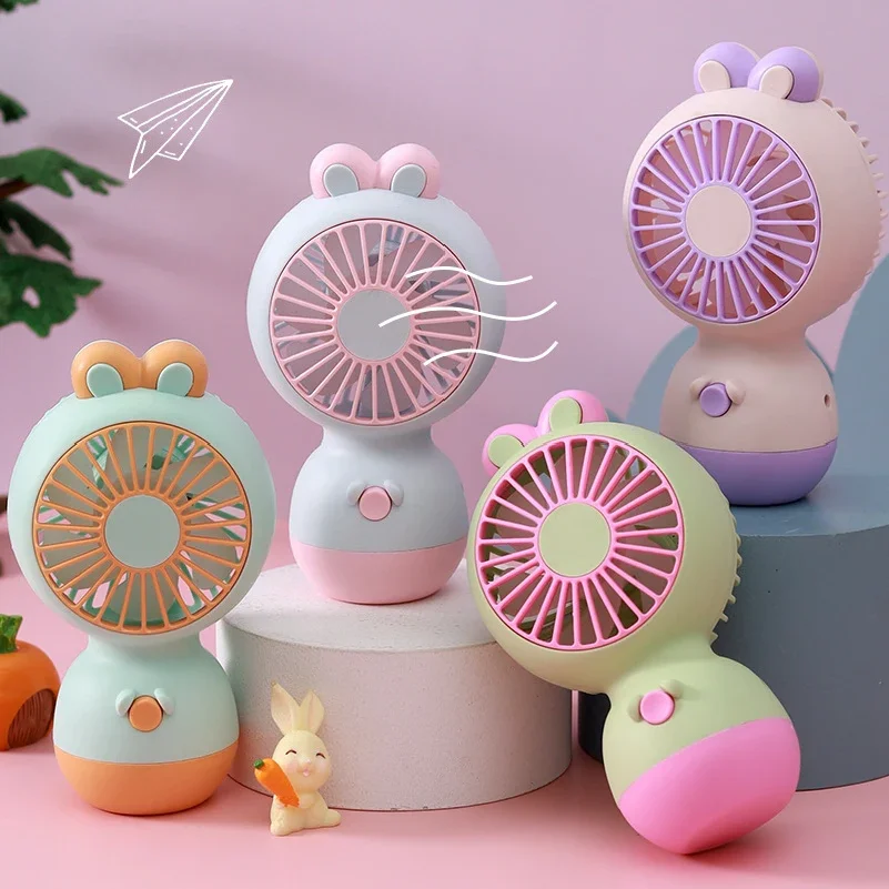 Cute Cartoon Rabbit Ear Desktop Fan USB Rechargeable Handheld Fan Summer Cooling Gift for Kids Children Home Office Rechargeable