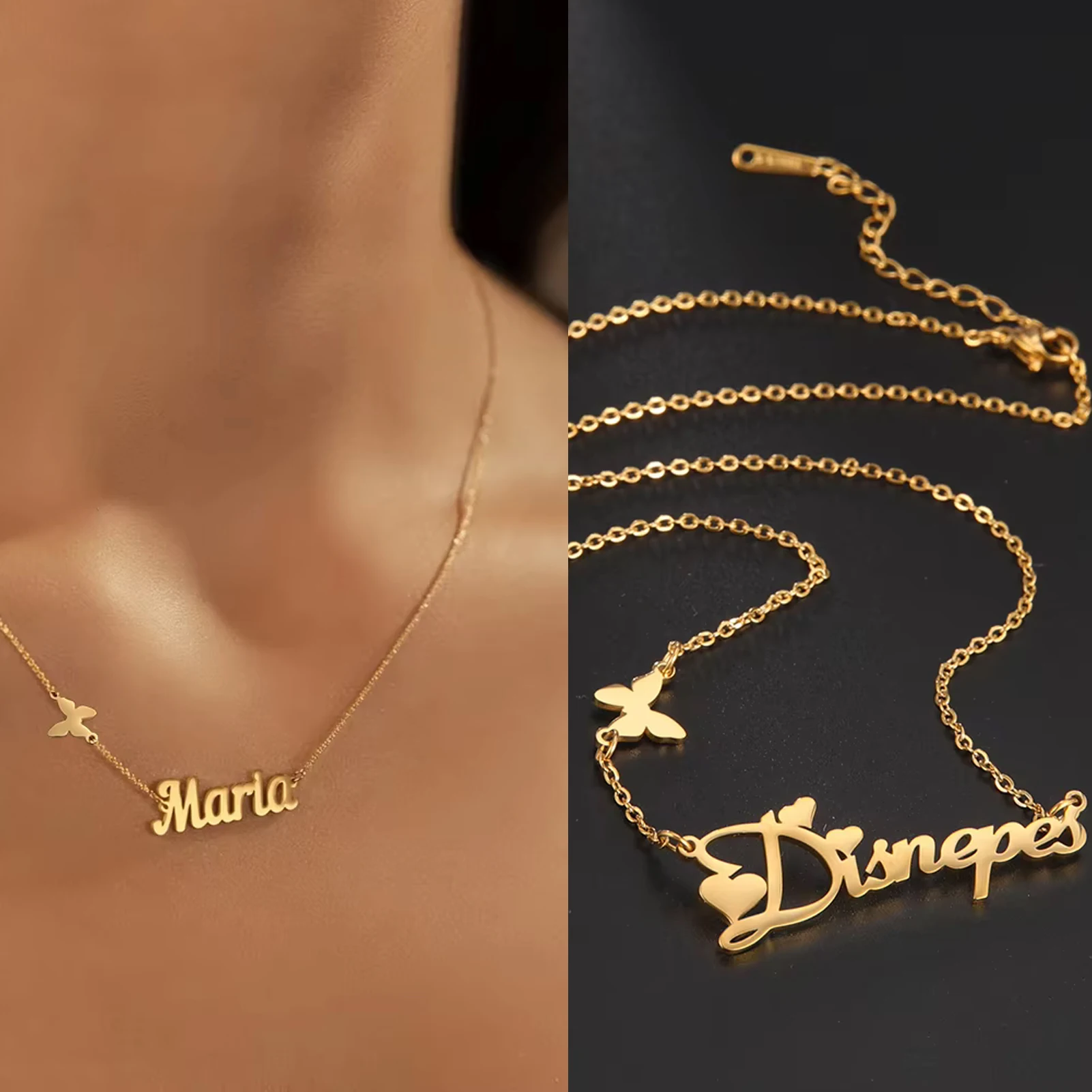 Lemegeton Fashion Custom Name Butterfly Necklace For Women Personalized Letter Choker Necklace Stainless Steel Jewelry for Mama
