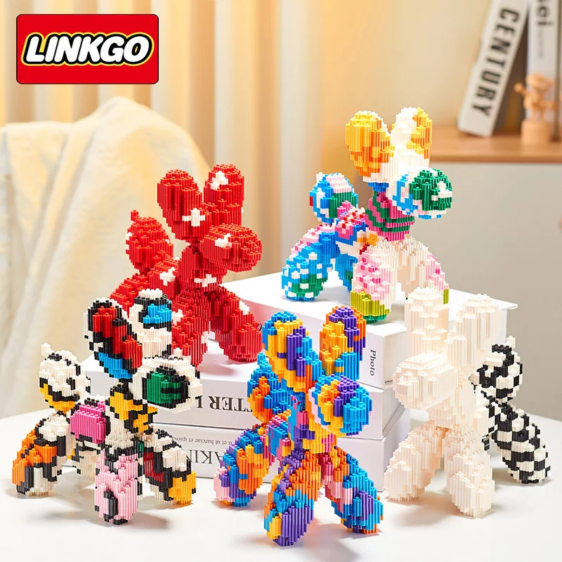 Linkgo-Micro bloques de construcción para decoración del hogar, juguete ensamblado con globos de perro, conexión colorida, Mini figuras de ladrillo