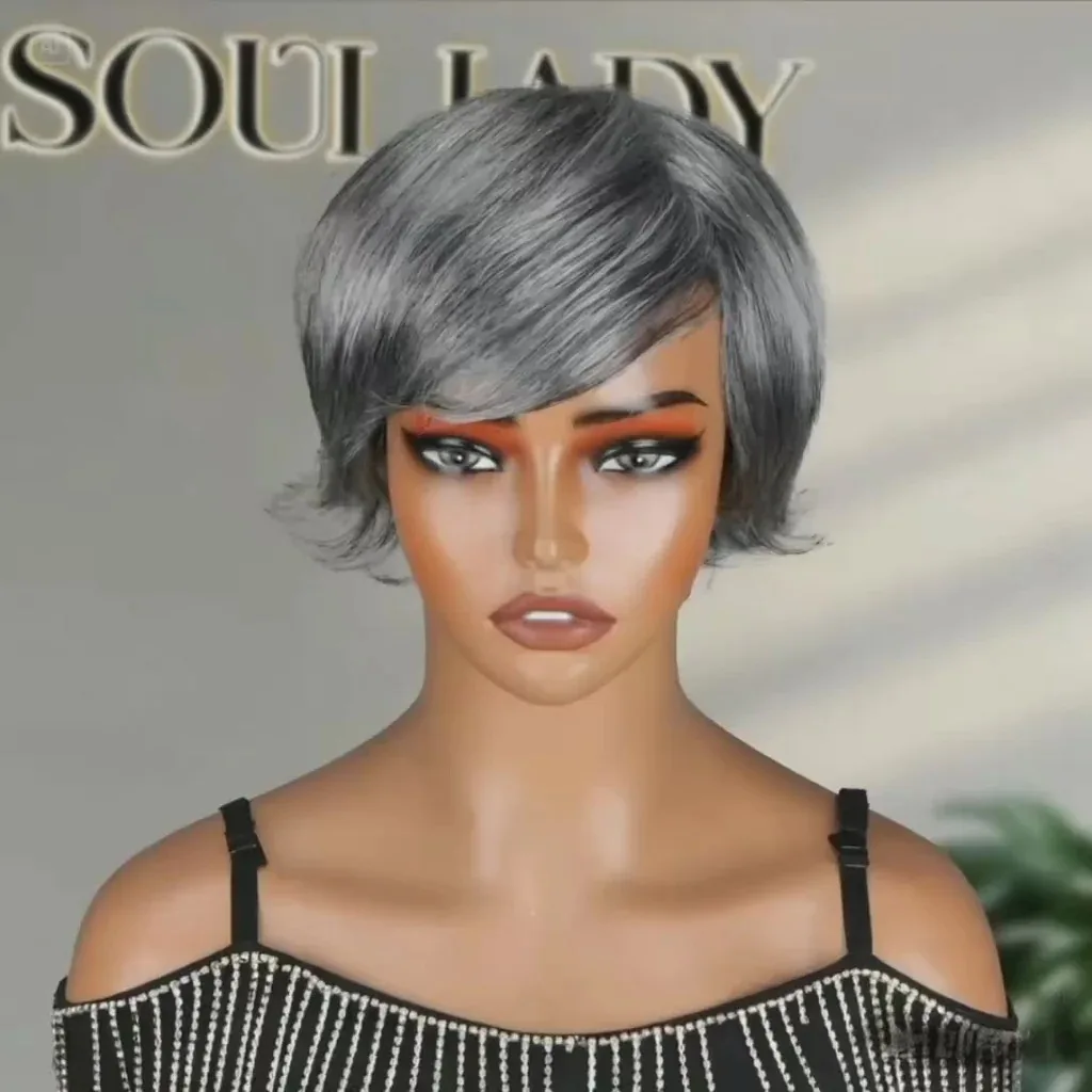 

Standard Salt and Pepper Short Pixie Cut Wear & Go Glueless Human Hair Gray Wig With Retro Flip Ends Natural Layered Flip Hair