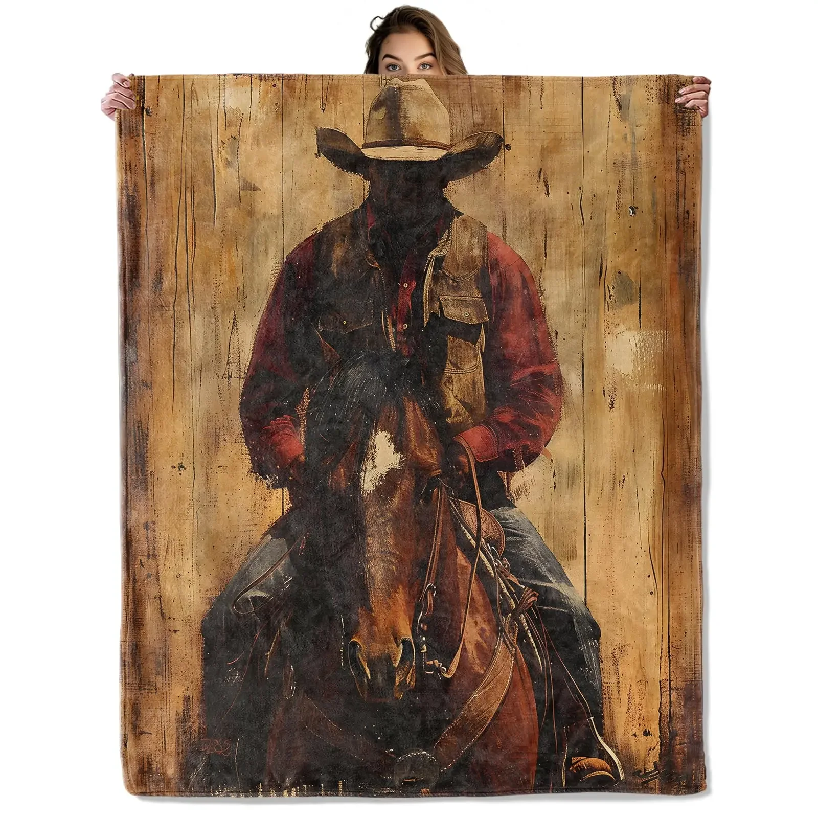 Throw Blanket Vintage Western Cowboy Riding Horse Soft Cozy Bedding Couch Blankets Rustic Cabin Decor Father Day Gift Blanket