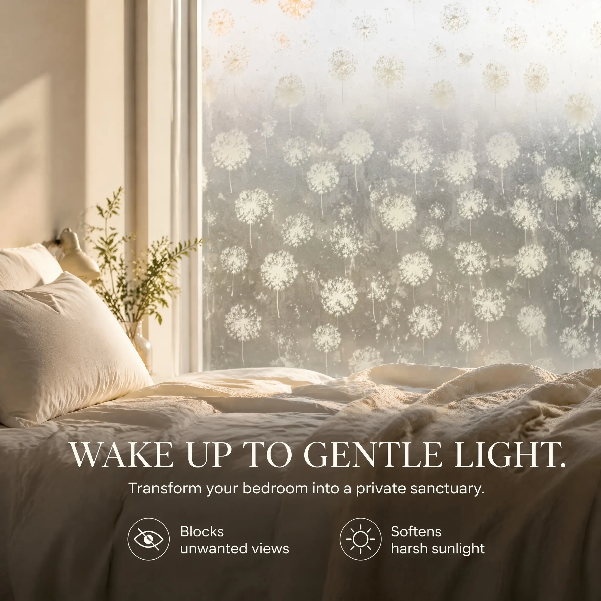Dandelion Pattern Frosted Self-Adhesive Window Film Privacy Decorative Home Office Film
