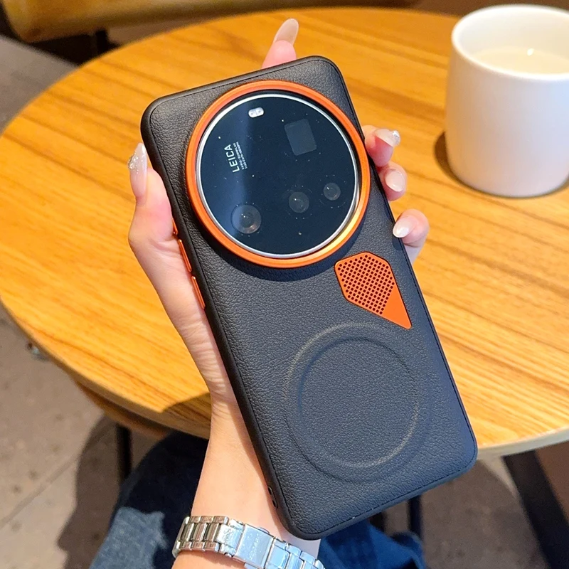 

Чехол для Xiaomi Mi 15 14 Ultra, жесткий чехол из искусственной кожи с магнитной беспроводной зарядкой, защитный чехол для телефона Xiaomi Mi 15 14 Pro