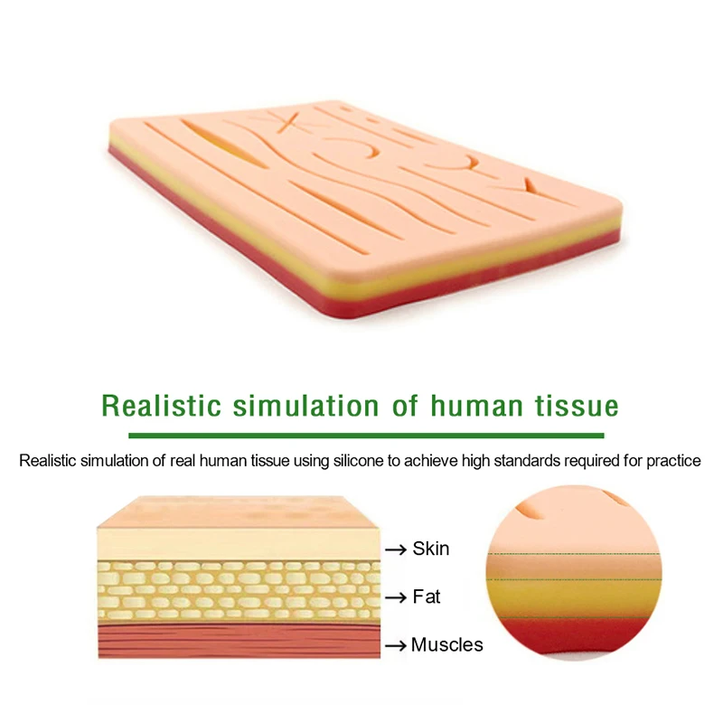 Siliconen huidpad Hechtingstraining Chirurgische wond voor chirurg Medische oefentraining Traumatische hechtingsoefening Huidgebruik