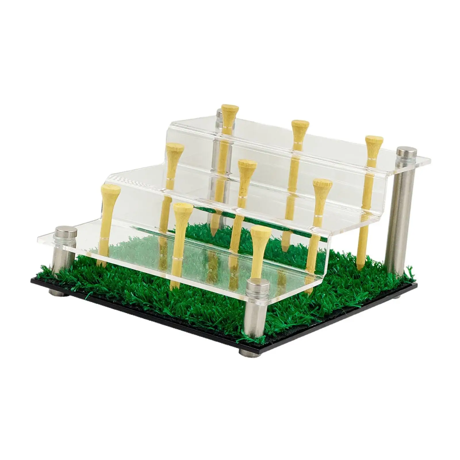 Transparent Golf Ball Display Stand Holds 9 Balls Tiered Acrylic Rack with Grass Base for Study Desk