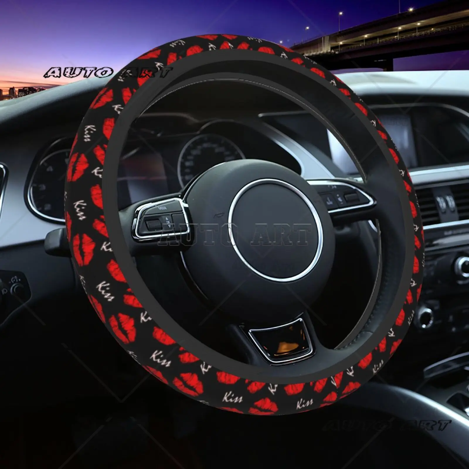 Lipstick Kiss Printed Steering Wheel Cover Automotive Accessories Universal 15 Inch Neoprene Anti Slip Moisture Absorbing