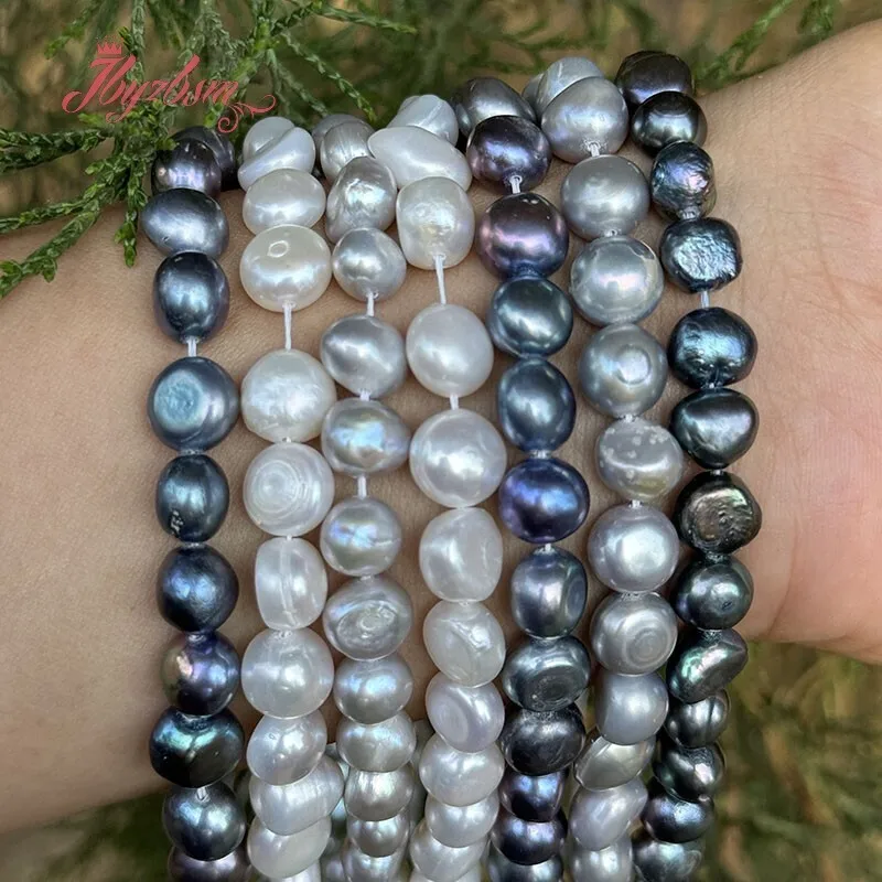 Natural Freshwater Pearl Freeform White Black Gray Stone Beads DIY Strand 15" For Jewelry Making Necklace Bracelet Free shipping