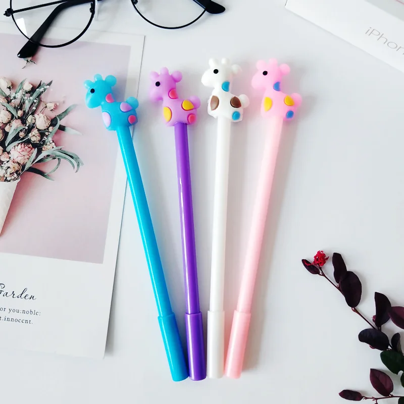 

24 Pcs Cartoon Black Signature Lovely Student Carbon Pen Small Flower Deer Neutral Pen Kawaii School Supplies Stationery