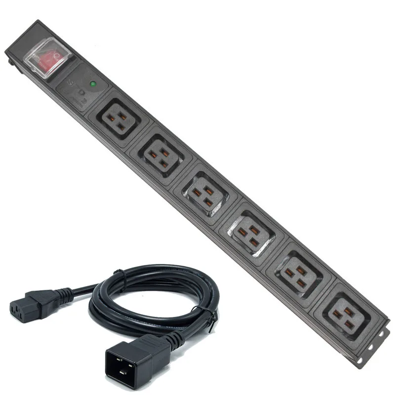 

PDU Power Strip C19 Socket Distribution Cabinet 6 AC Socket Break Switch Aluminum alloy shell C14 Interface surge protection