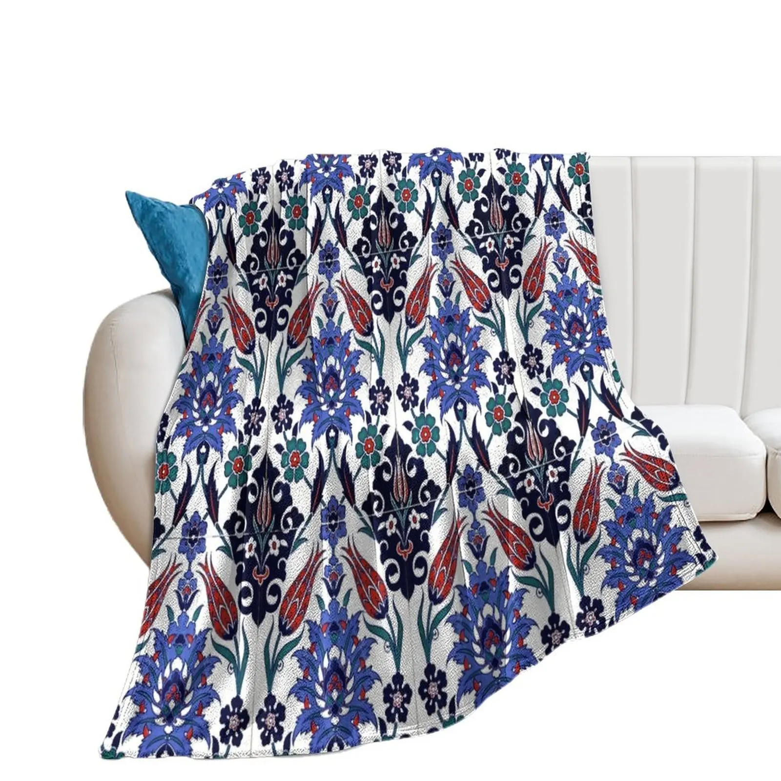 

Turkish Tulip Motif Tile Pattern Throw Blanket anime Beautifuls Blankets