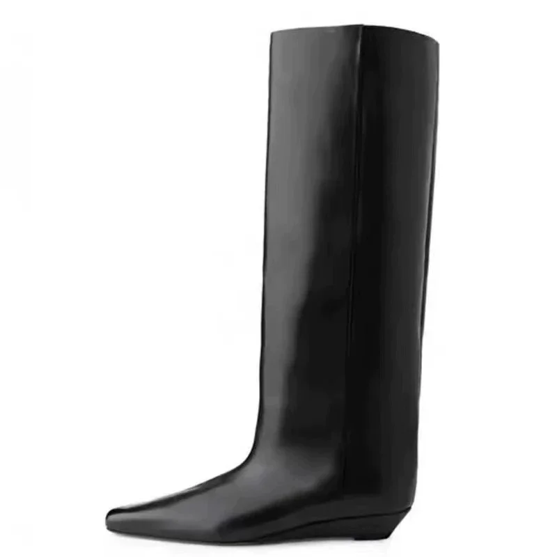 Fashion Women's Knee High Boots Pointed Toe Wedges Wearproof Femme Retro Knight Boots Outdoor Breathable Lady Stylish Long Boots