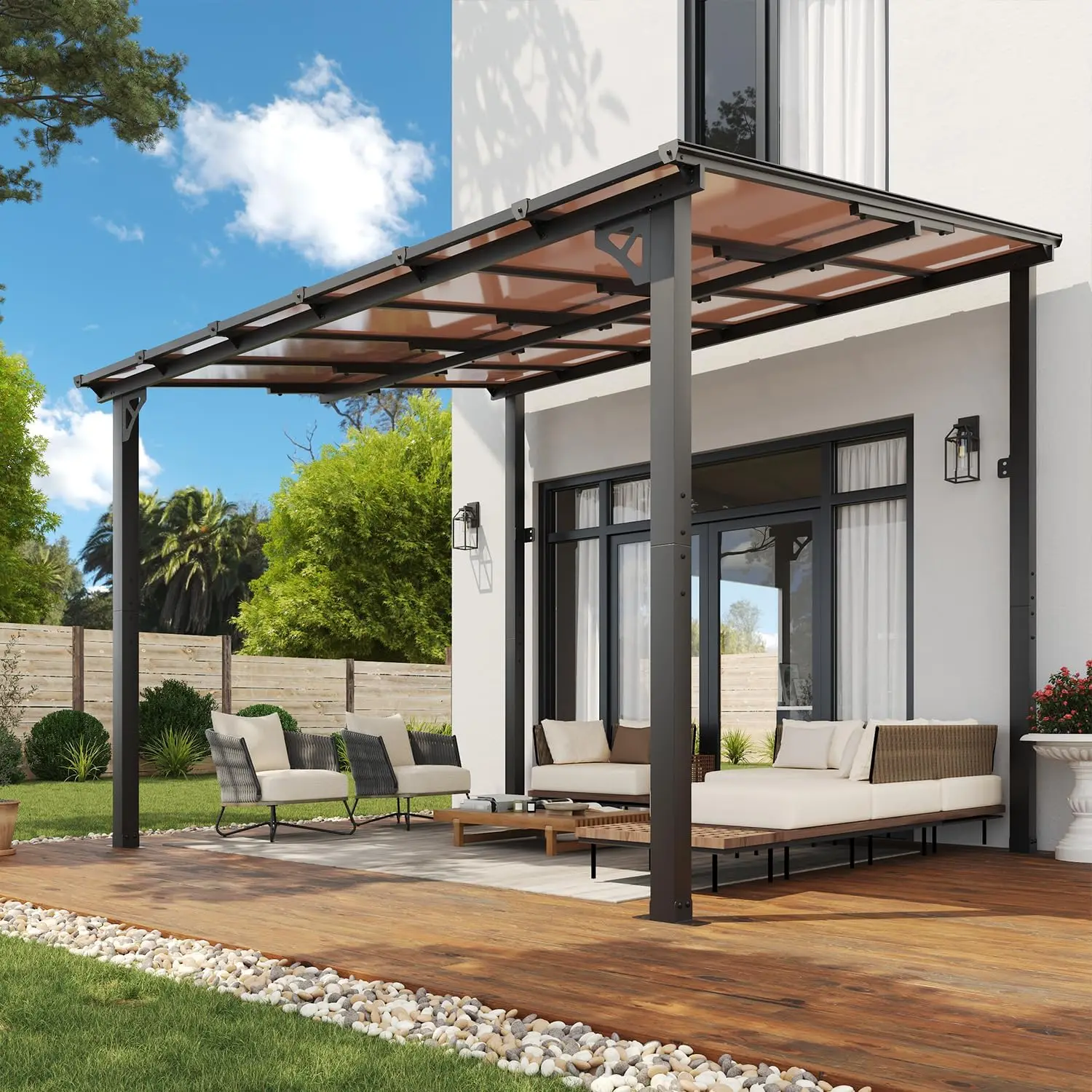 10' x 12' Gazebo for Patio, Gazebo Pergola with Sloped Roof, Large Wall-Mounted Heavy Duty Awnings, for Backyard, Deck, Patio