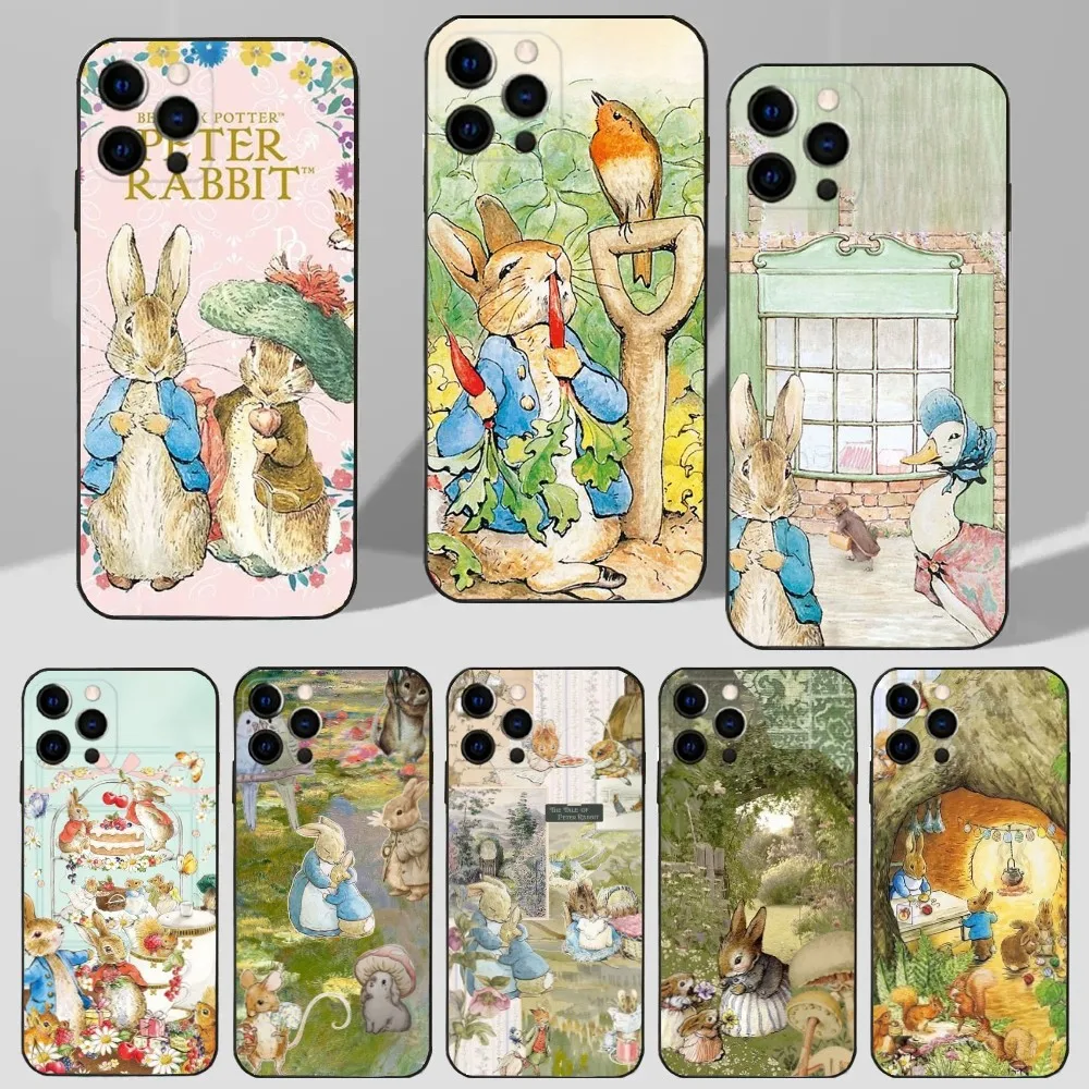 Cute P-Peter R-Rabbit Phone Case For iPhone 16,15,14,13,12,11 Plus,Pro Max,XS,X,XR,SE,Mini,8,7 Soft Silicone Black Cover