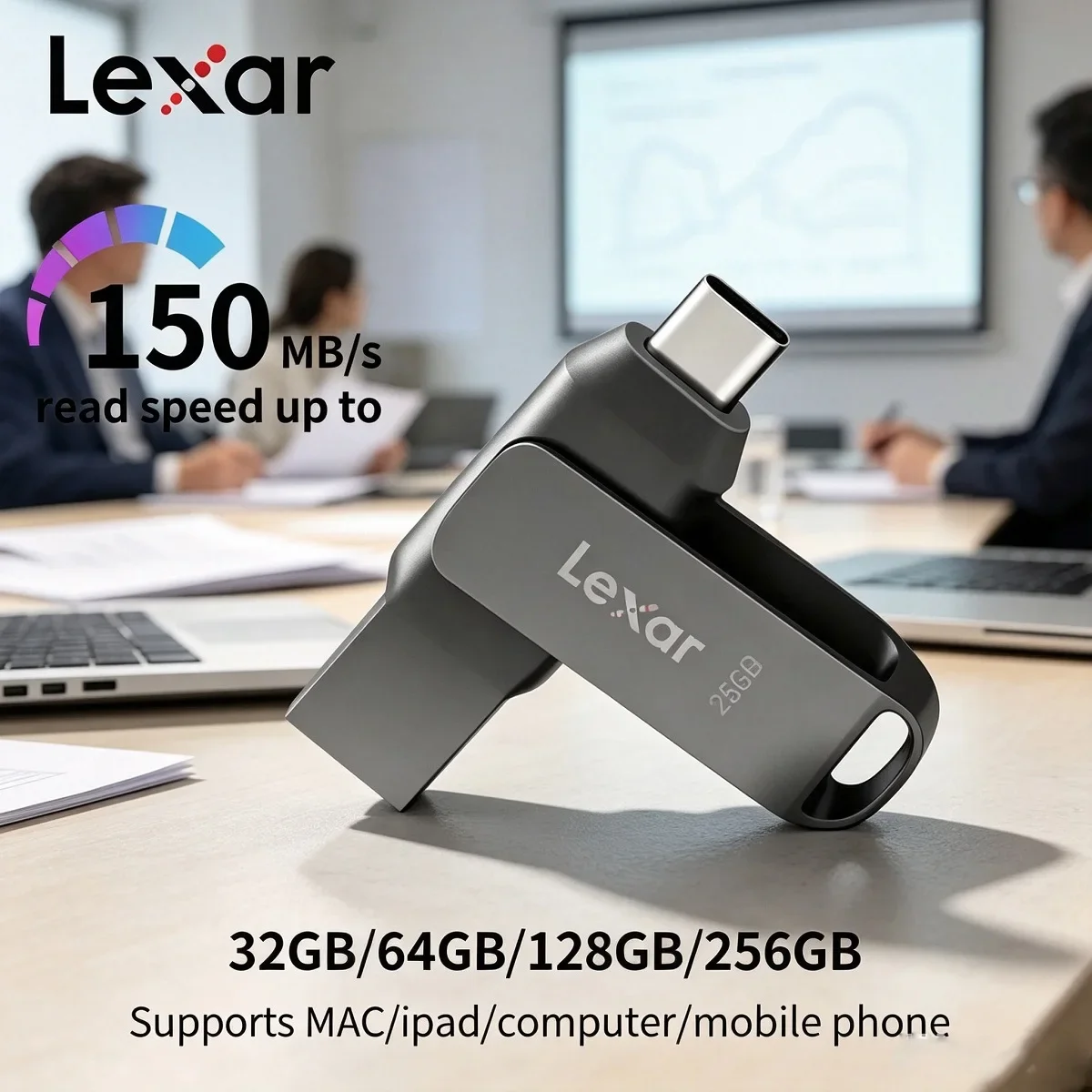 Lexar USB3.2 Type-C USB Flash Drive Up to 130Mb/s Original D400 Pen Drive 256gb 128gb 64gb 32gb for Phone and Computer Pendrive