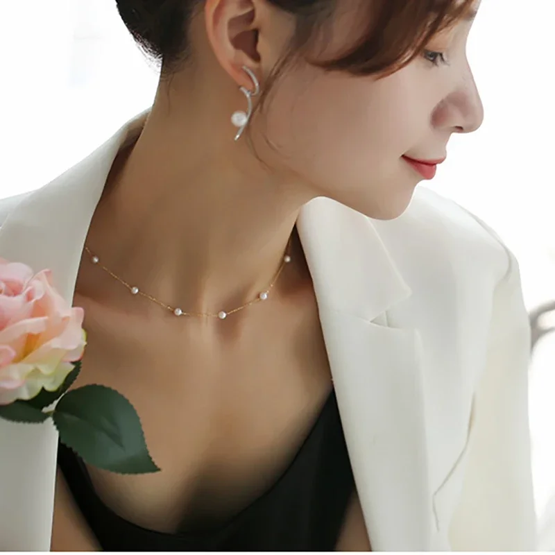 

Natural Freshwater Pearl Necklace Pure 18K Gold Necklace Pendant AU750 White Powder Red Mixed Color Women's Wedding Gift X2004