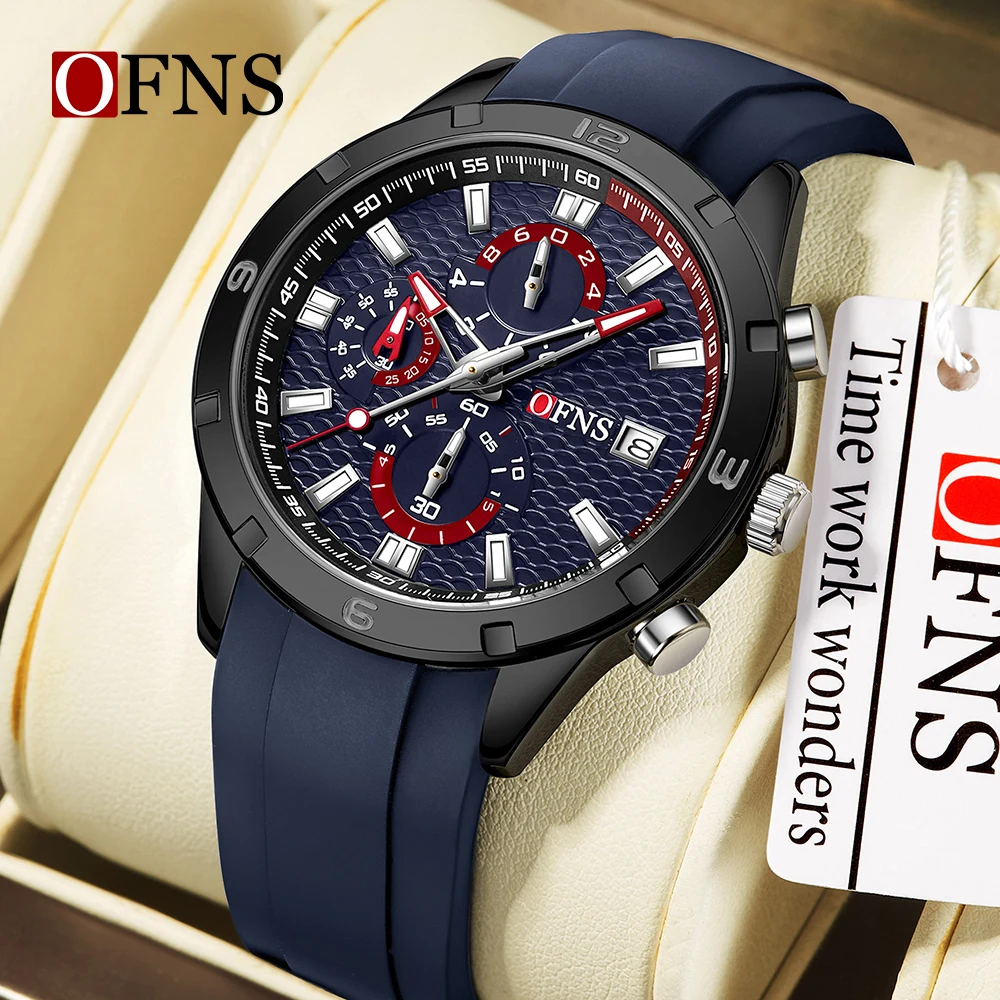 

OFNS 8039, новые модные мужские кварцевые часы, спортивные водонепроницаемые часы с календарем, ночником, мужские кварцевые часы с тремя иглами