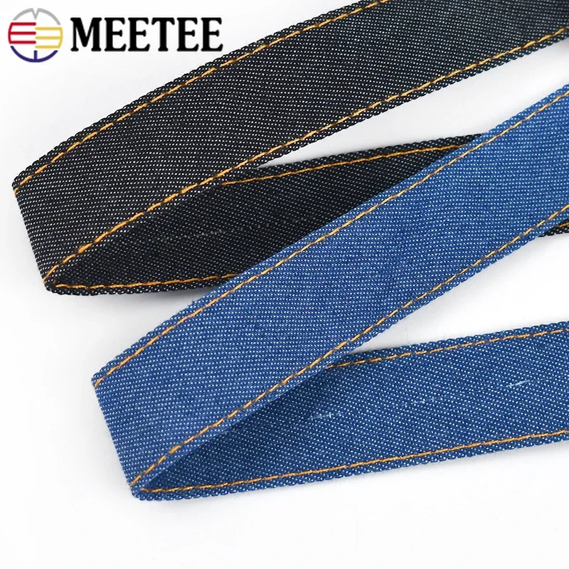 8M Meetee 10/16/25/38/50mm Denim Webbing Polyester Ribbon for Sewing Bags Backpack Strap Garment Hair Decor Band DIY Material