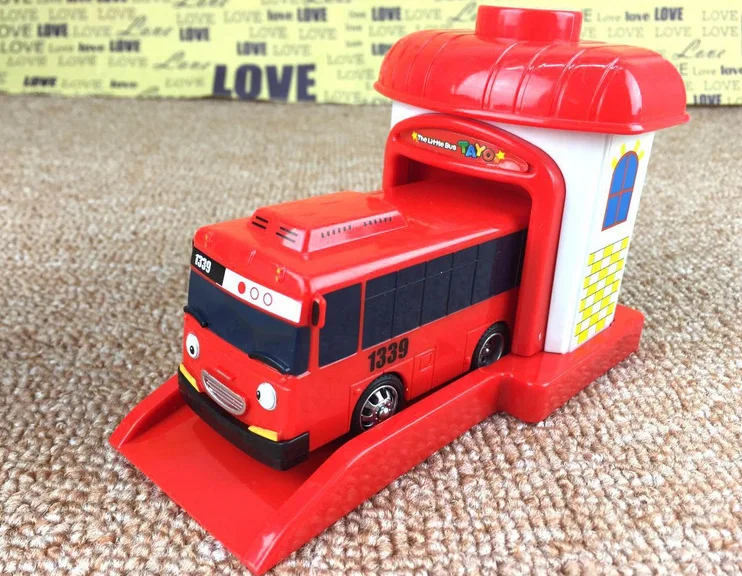 [Funny] 4pcs/set Scale model Tayo the little bus children miniature bus baby oyuncak garage tayo bus Ejection impact car vehicle