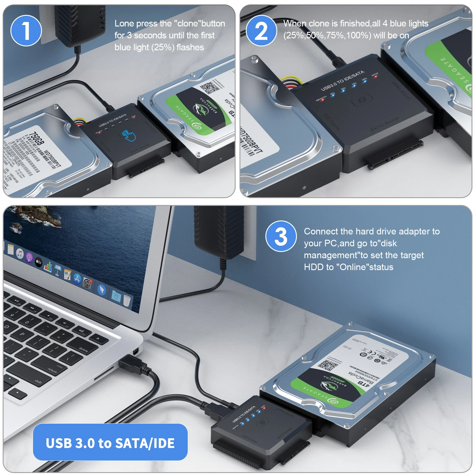 Адаптер USB-SATA IDE 3 в 1 подходит для 3,5 2,5 HDD SSD, внешний кабель жесткого диска с поддержкой скоростной Передачи данных 6 Гбит/с