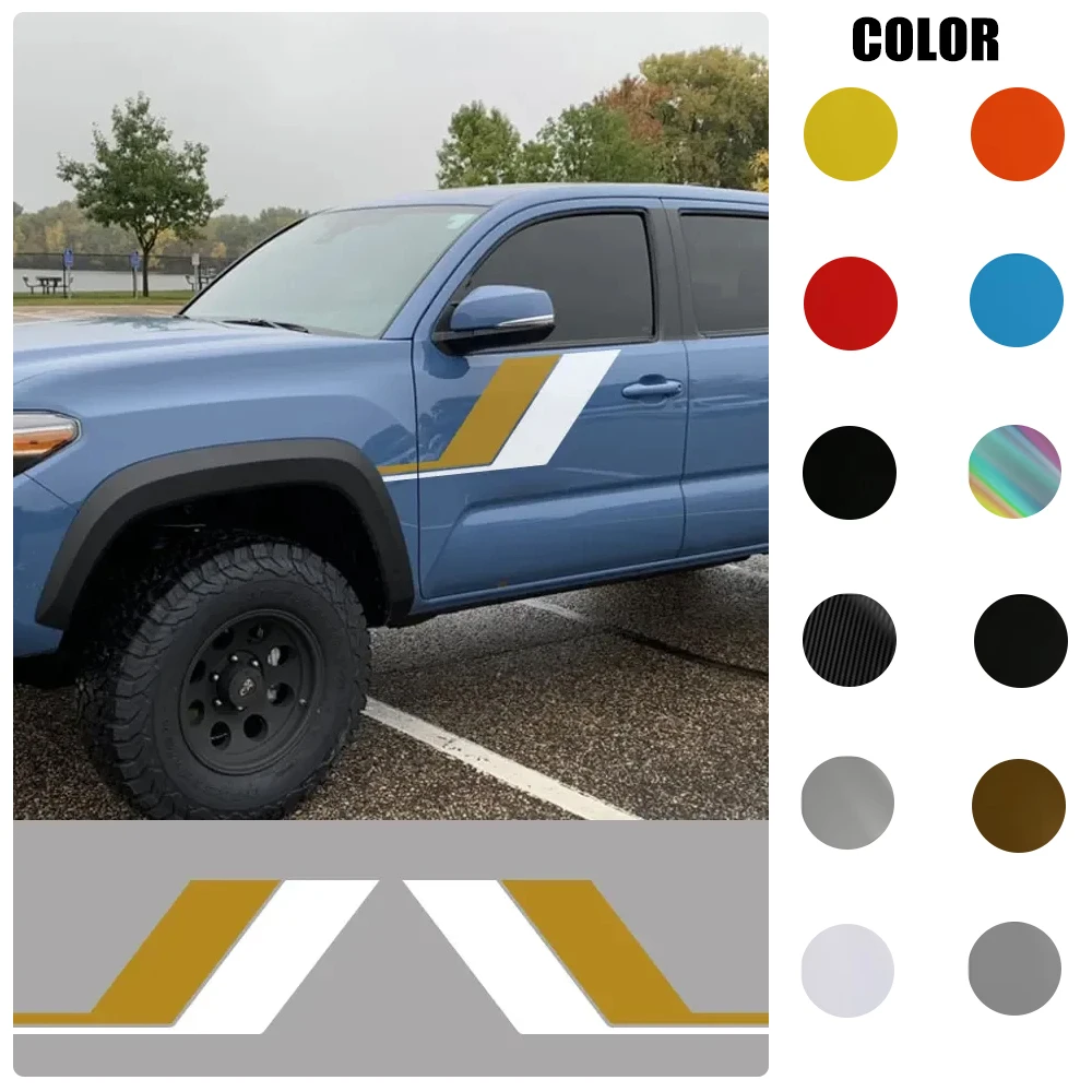 

2PCS Pickup Door Side Stickers Graphics Colorful Vintage Stripes Decor Cover Vinyl Decal DIY Accessories For Toyota Tacoma Truck