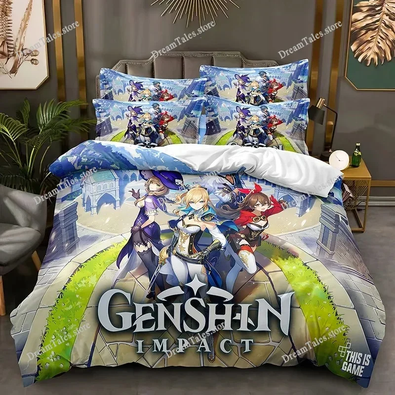 Games Genshin Impact Bedding Set Hot Sale Game Scaramouche Duvet Cover Sets for Children Boys and Girls 3D Print Quilt Cover