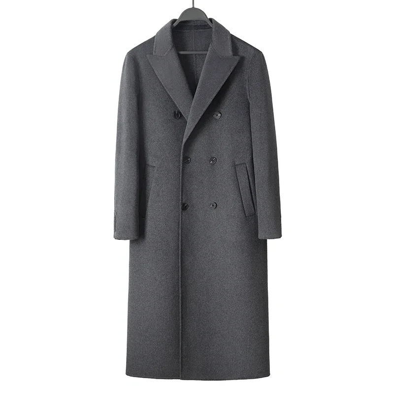 Winter High-end Woolen Coat Men's Thicken Warm Double-sided Woolen Jacket Men Long British Double-breasted Trench Coat for Men F