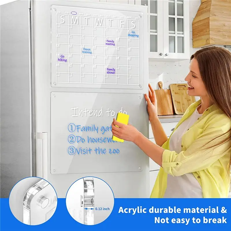 fastsale-acrylic-dry-erase-board-set-for-fridge-clear-monthly-calendar-6-pens-pen-holder-refrigerator-planner-board
