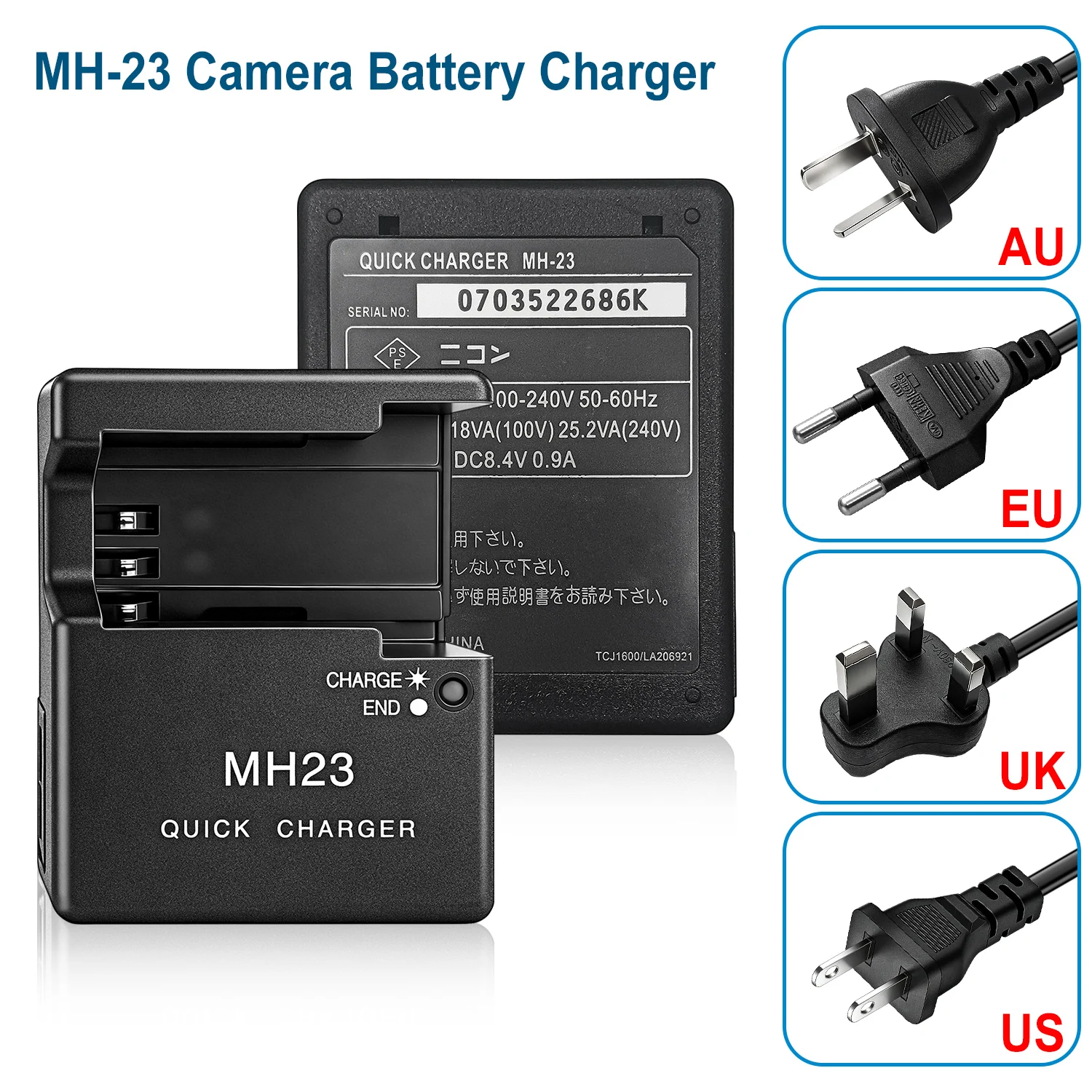MH-23 Batterieladegerät für Nikon EN-EL9/EN-EL9A Akku für D5000 D3000 D8000 D60 D70 D50 D40 D40X Kamera – Detail 6