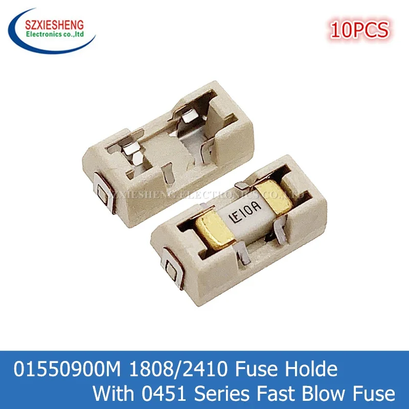 10PCS 1808/2410 SMD Fuse Holder 01550900M High Temperature Resistant With 1808/2410 0451 SMD Fast Blow Fuse 62mA-20A 125V/65V AC