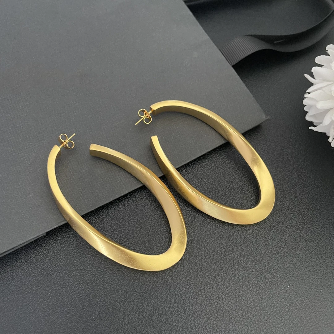 23 New Fashion Designer Exaggerated Personality Oval Gold Big Earring Women Jewelry Europe Minimalist Brass Gold-plated Earrings