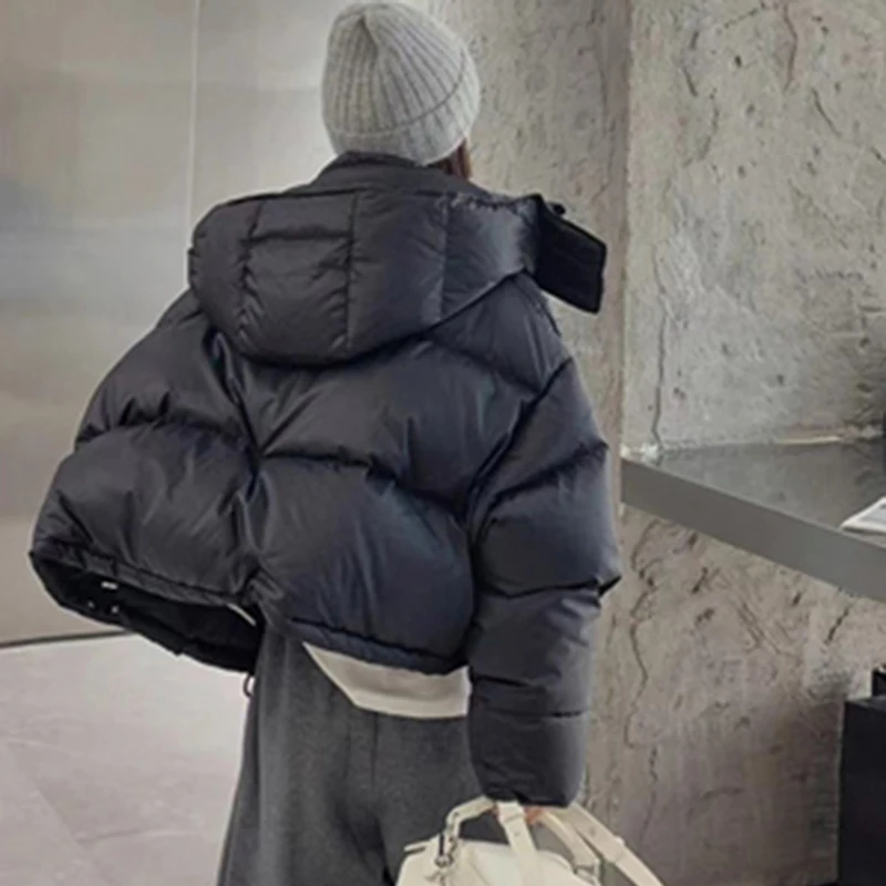 Fall Winter Warm Puffy Jacket Women Zip Up Harajuku Y2K Parkas Coat Long Sleeve Loose Casual Lazy Cargo Cropped Outwear