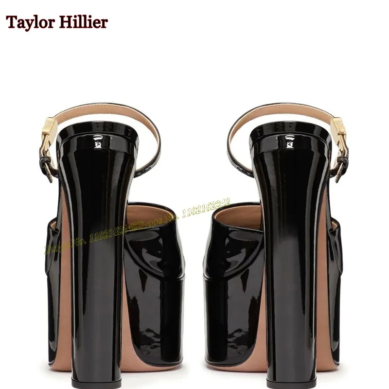 Rhinestone Platform Slippers High-Heeled Sandals Patent Leather Slip-On Open Toe Women Luxury Designers Shoes Block Heel Sandals