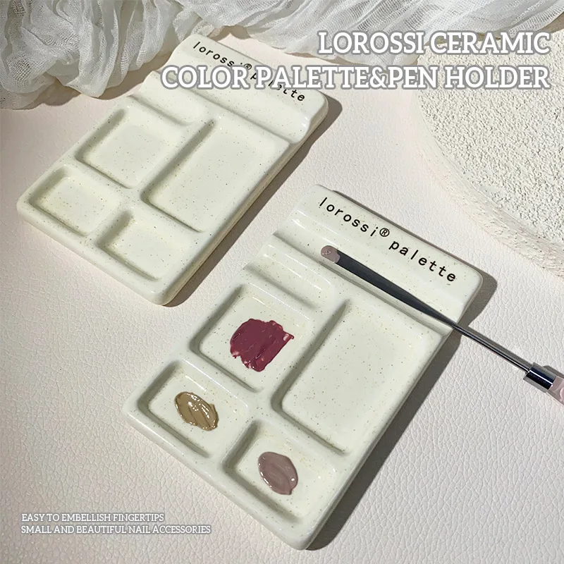 Ceramic Color Palette&pen Holder Nail Polish Nail Polish Glue Watercolor Color Mixing and Blending Multifunctional Nail Tool