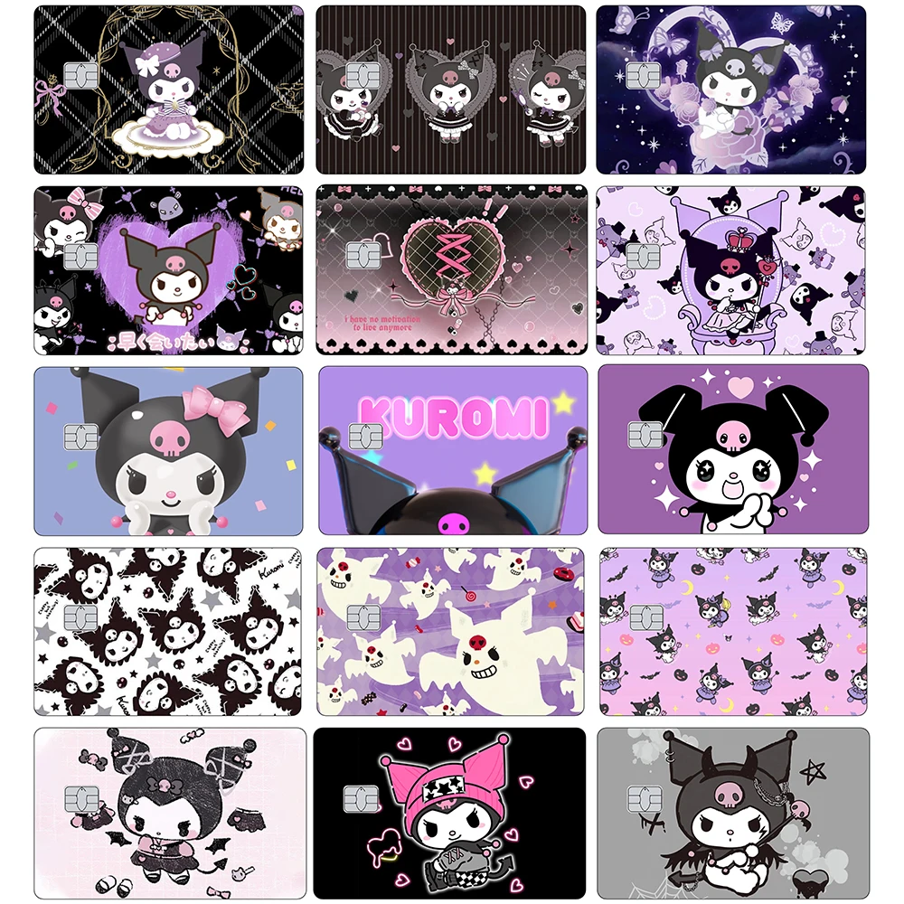 ملصقات غير لامعة مقاومة للخدش لبطاقة الائتمان Kuromi الكرتونية اللطيفة لبطاقة البنك VISA JCB MasterCard وبطاقات IC الأخرى