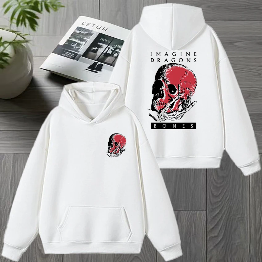 

Hot Sale Imagine Dragons Bones song Double Sided printed Hoodie Men women Gothic skull Winter Sweatshirt Unisex Fleece pullover