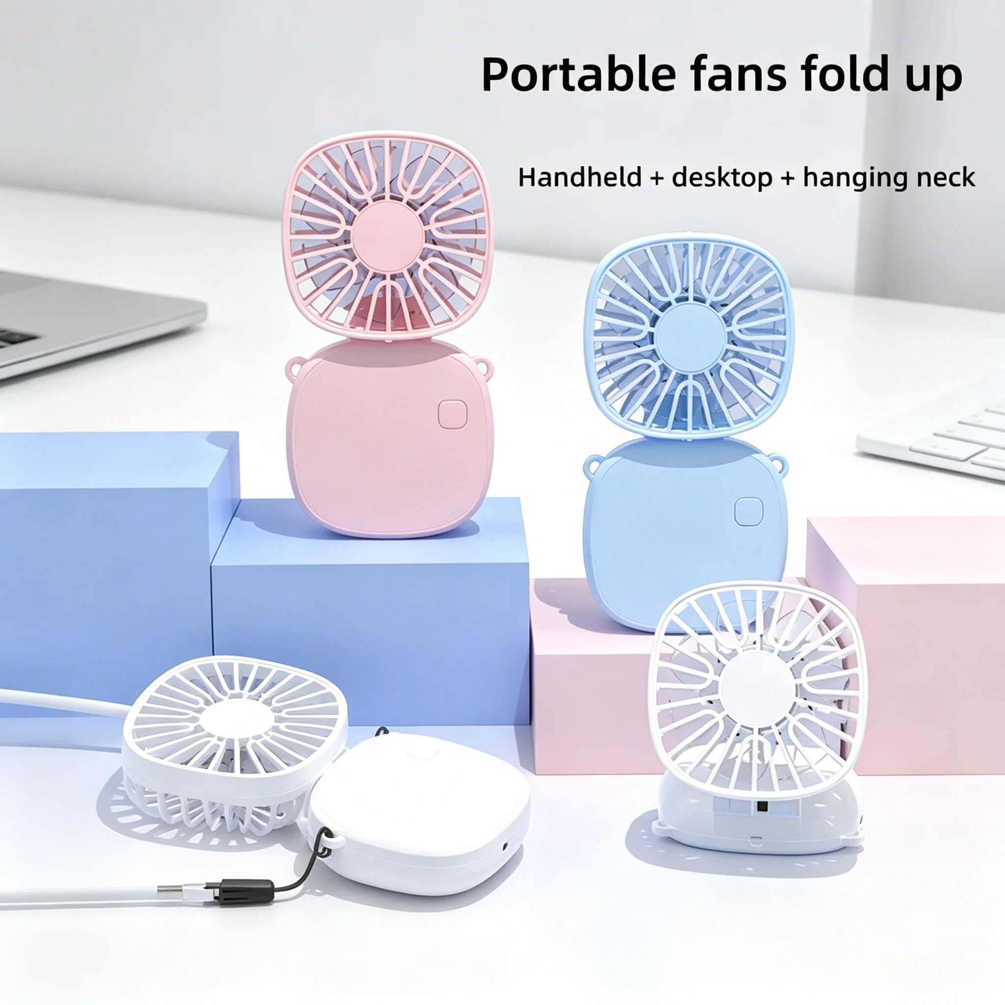 Foldable Hanging Neck Mini Folding Personal Fan Mini Folding Hanging Neck Fan 3 Speeds USB Charging For Travel Outdoor Daily Use
