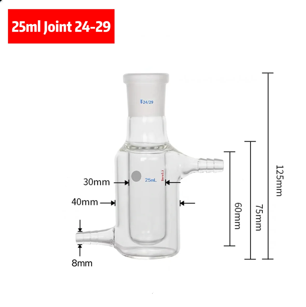 

25-1000ml Joint 24/29 Double-layer Jacketed Reaction Bottle Single Port Reactor Flat Bottom Lab Flask Glassware