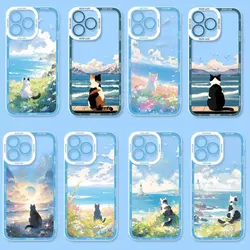 Anime Landscape Sunset Cute Cat Case for Samusng Galaxy A56 A55 A54 A35 A26 A24 A34 A16 A36 S25 S24 Ultra S22 S23 Plus A52 A53