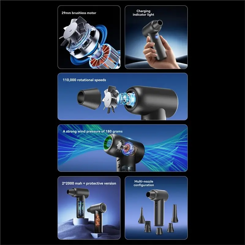 2025 تريند لوحة المفاتيح تنظيف السيارة 110000 دورة في الدقيقة منفاخ الهواء النفاث مروحة تربو صغيرة محمولة منفاخ توربو كهربائي منفضة الهواء الأنظف #4