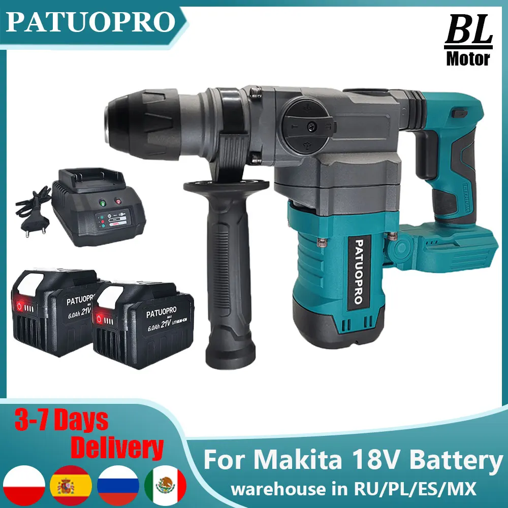 

36mm 2-Mode Brushless Electric Impact Hammer Drill Handheld Electric Rotary Hammer Repaire Power Tools For Makita 18V Battery