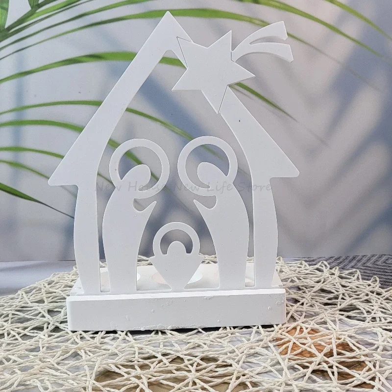 House with People Prayer Candle Holder Silicone Mold DIY  Plug-in Decorative Plaster Concrete Resin Candlestick Casting Molds