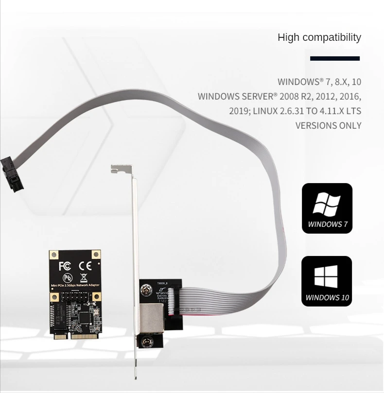 

Desktop Mini Pcie to 2.5G Gigabit NIC 2500M Network Port RJ45 Mini PCIE Expansion card Transfer