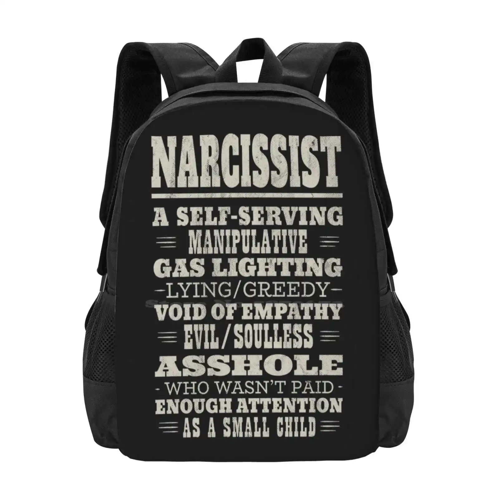 Narcissist - Ecru Hot Sale Schoolbag Backpack Fashion Bags Narcissist Funny Humour Society People Colors