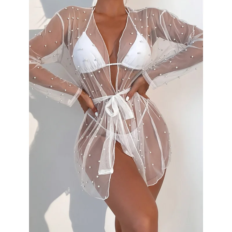 

MOXDOFashionable casual beach vacation style, lightweight and comfortable, short sun-protective dress with ties for pool