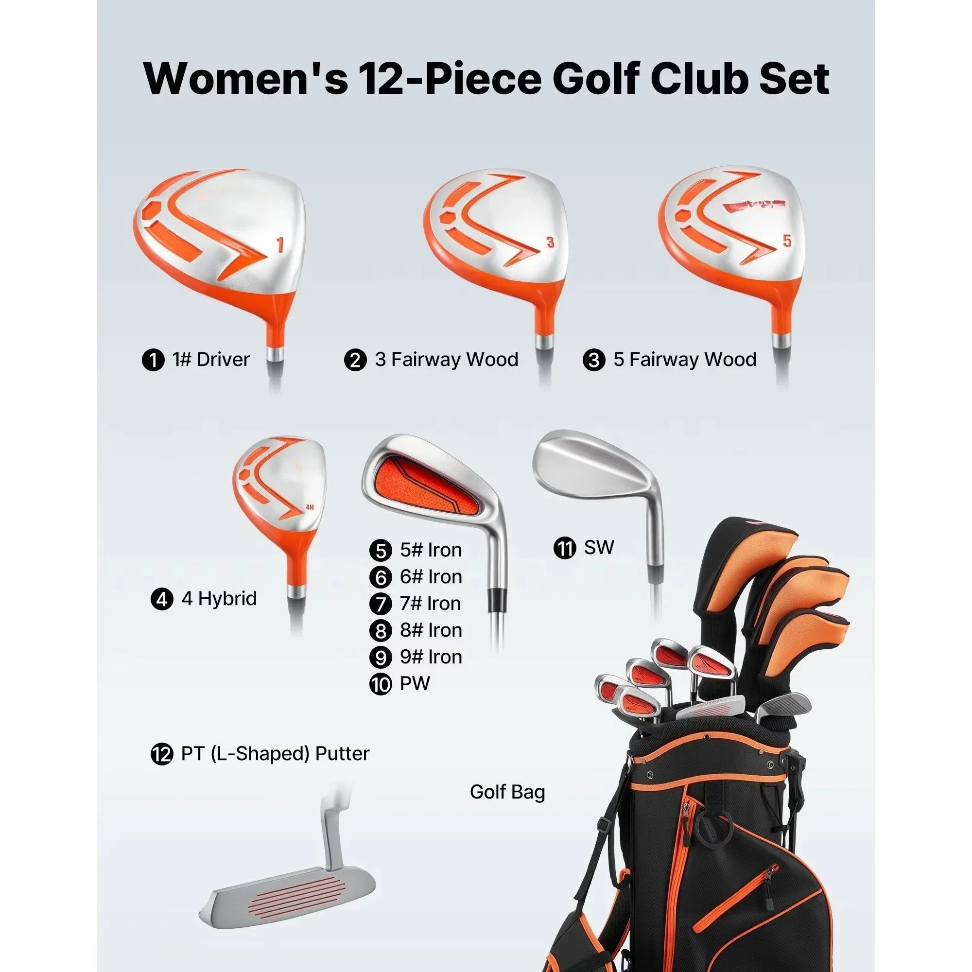 Ladies 12-Piece Golf Club Set for Right Handed Beginners and Intermediate Golfers